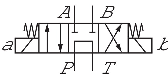 Schaltsymbol: 4/3-Wegeventil, G-Schaltung